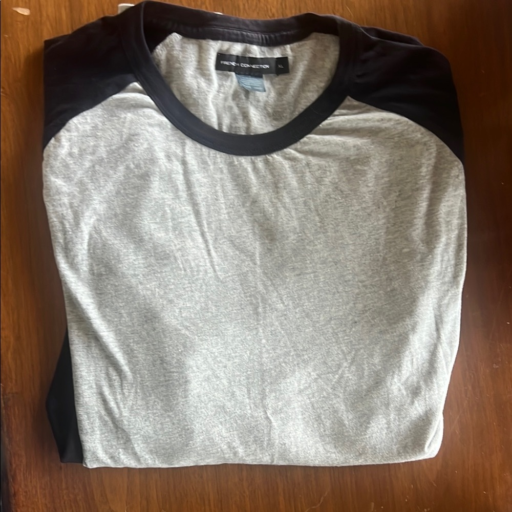 French Connection Black and Gray Long Sleeve Tee
